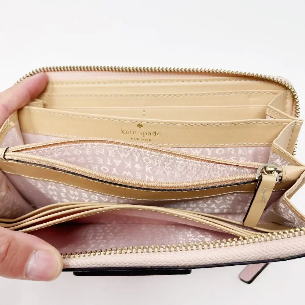 Kate Spade Light Pink Neda Wellesley Leather Wallet Zip Top Closure Zip Pockets